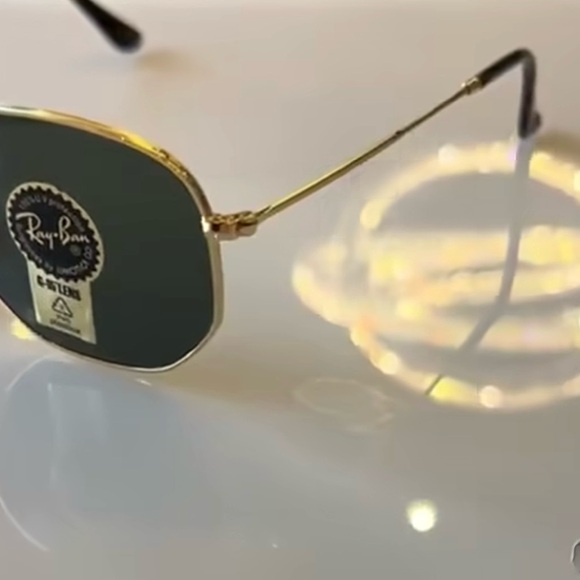 New authentic ray ban Gold hexagonal flat Sunglasses - Picture 5 of 7